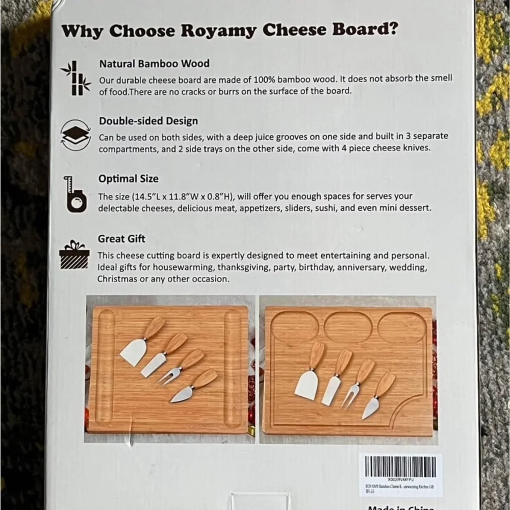 NEW IN BOX ROYAMY CHEESE BOARD BAMBOO WOOD DOUBLE SIDED